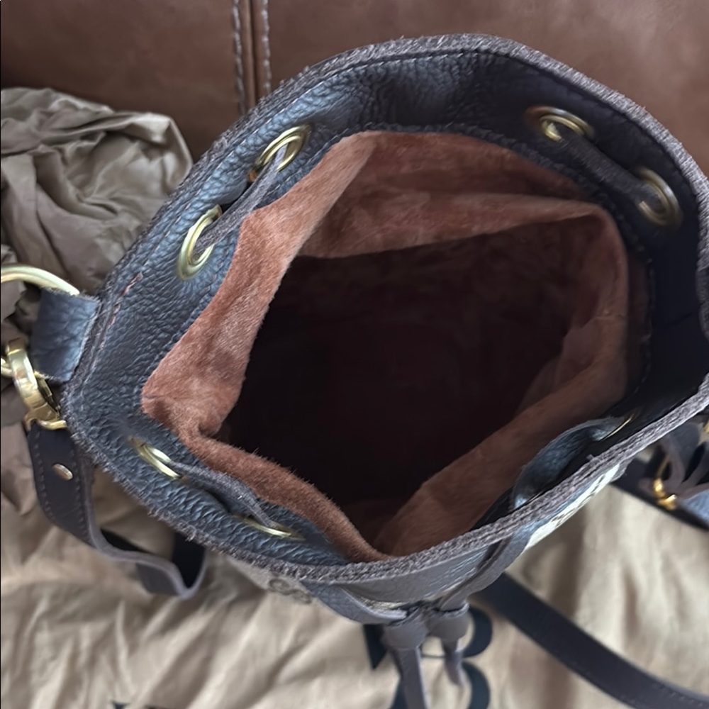 Vintage Boho Brown and beige shoulder/crossbody small bucket bag - Picture 4 of 6